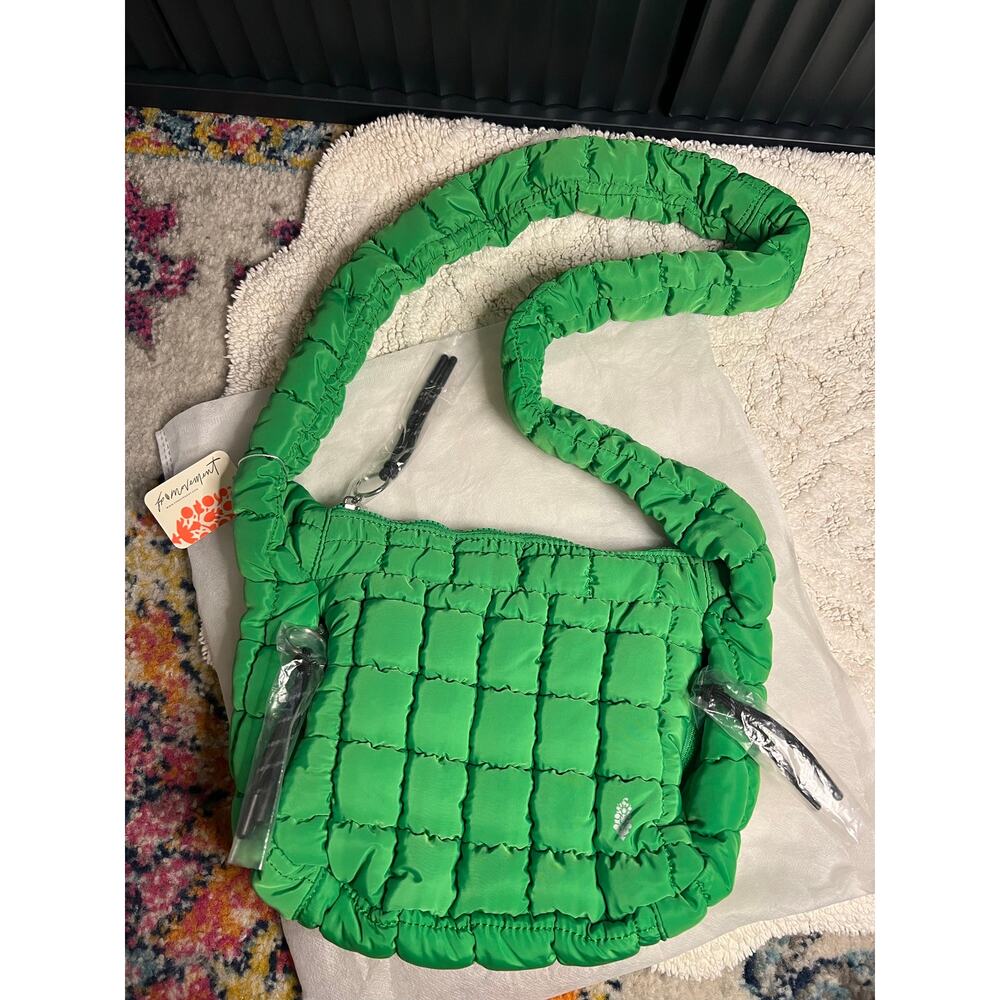 Free People Quilted Baby Carryall Sling Bag Purse Shoulder Crossbody Kelly Green